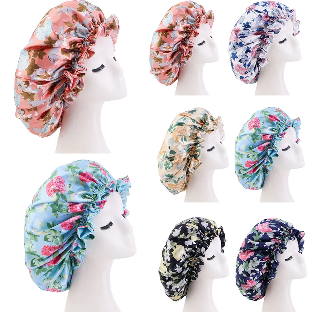 African Pattern Ankara Print Bonnet Women Night Sleep Cap Satin Lining Soft Extra Large Head Wear Ladies Headwrap Hair Care Hat