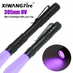 2PCS UV Flashlight 365nm Ultraviolet Torch With Pen Clip Portable Use AAA Batteries Light Pet Urine Scorpion Detector UV Lamp