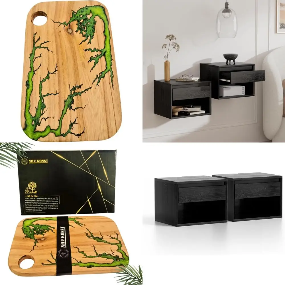 

Green Acacia Wood Charcuterie Board with Resin & Epoxy Coating - 16.5x10.5 Inches, Kitchen Cutting and Serving Platter for Food