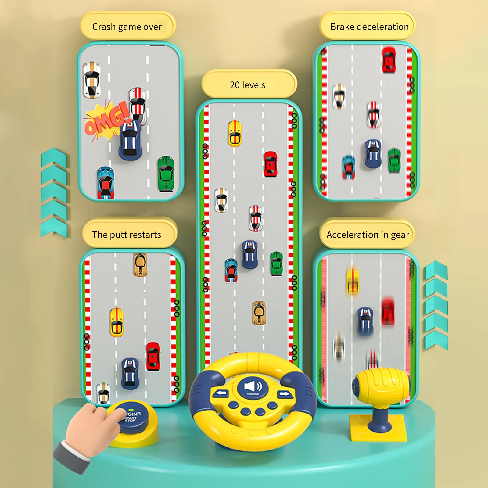 Jogo de condução simulador de corrida para meninos e meninas, Brinquedo educativo interativo, Carro elétrico, Brinquedos com música, Pai, Criança,