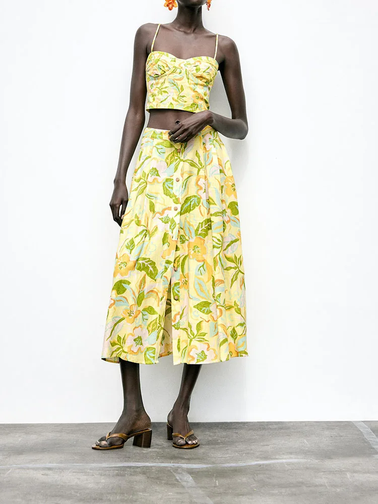 

Новый летний женский комплект из топа и прямой юбки с принтом, этнический сценический костюм 9.