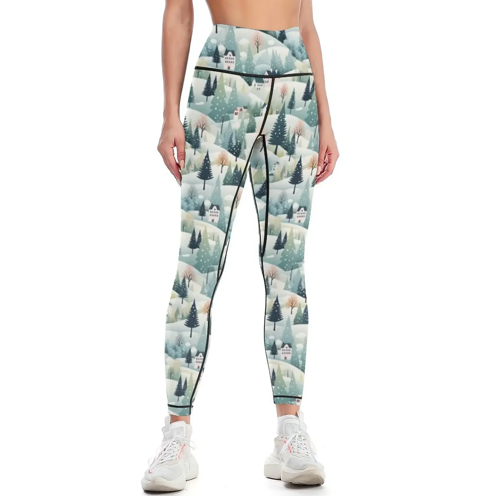 

Enchanted Snowy Night: Dreamy Winter Scene for Holiday Apparel Leggings Women's sports gym wear Leginsy push up Womens Leggings