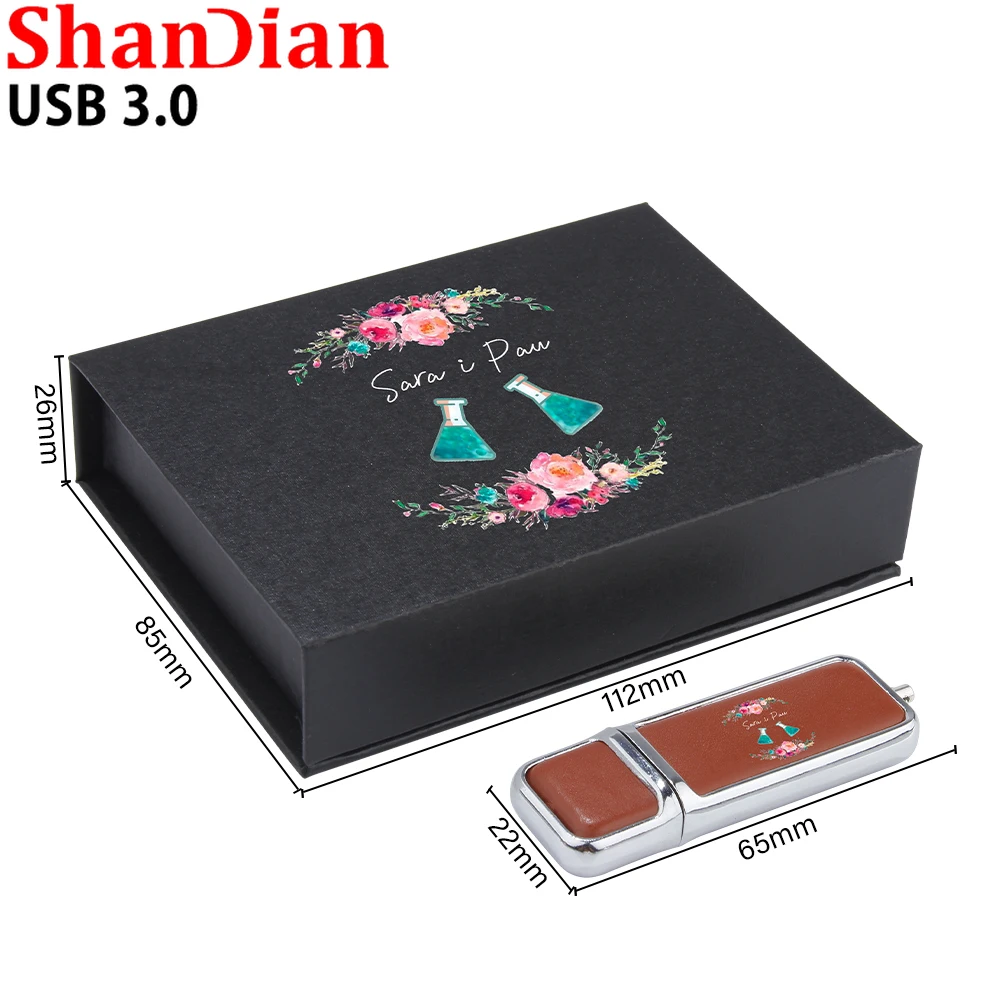 SHANDIAN Leather Usb Flash Drive 64GB Pen Drive 32GB U Disk 16GB Memory Stick Free Color Printing Customized LOGO Wedding Gifts