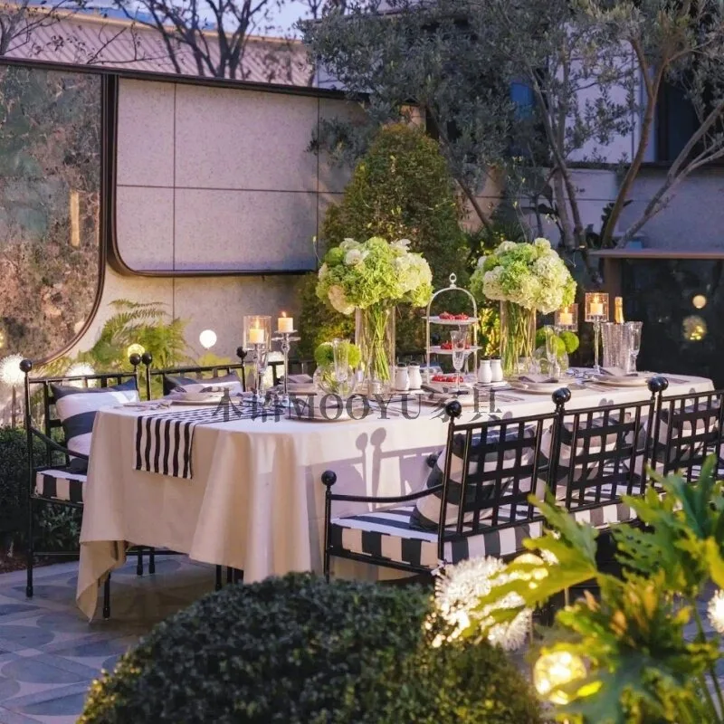 Outdoor wrought iron dining chair villa courtyard garden open-air table and chair outside cafe B & B leisure back chair drinking