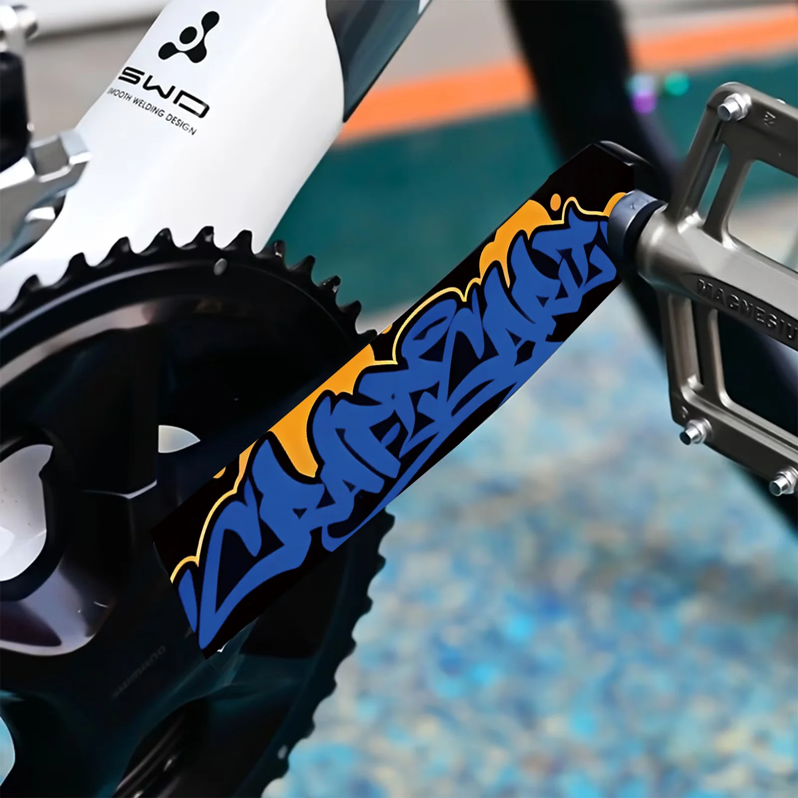 Blue Orange Graffiti Bike Crank Stickers, Waterproof Vinyl Decals, Street Art for Bicycle Crank Chain Guard Frame
