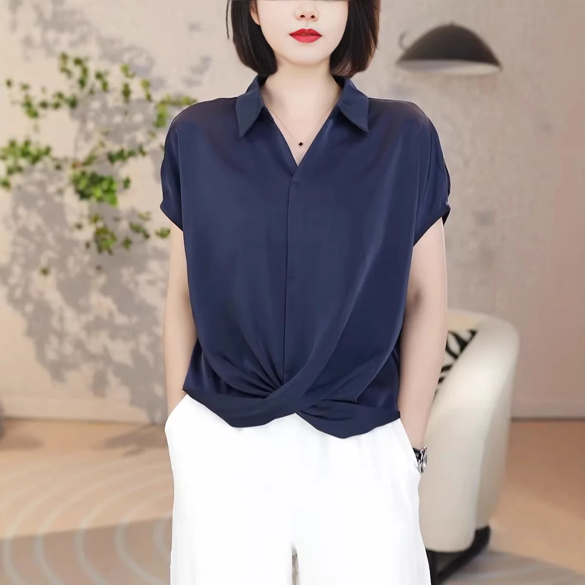 

Women's plus Size Shirt V-Neck Short Sleeve Fashionable Breathable Spring Summer New Style Commute Style Loose Fit Pure Color