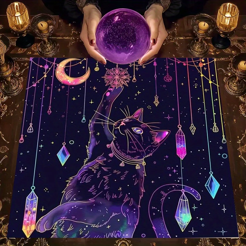 50/75/110/137cm Tarot mat 1pc Mysterious Black Cat Star Tarot Tablecloth Mystical Altar Cloth Divination Meditation Halloween