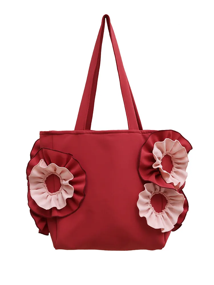 

2026 Original Crossbody Asymmetrical Three-dimensional Red Flower Decoration Large Capacity Square Shoulder Bag For Women Trendy