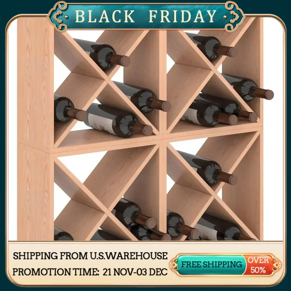 96 Bottle Wine Rack Countertop Wine Storage Cube Freestanding Wine Holder Wood Storage Shelf for Home Kitchen Bar