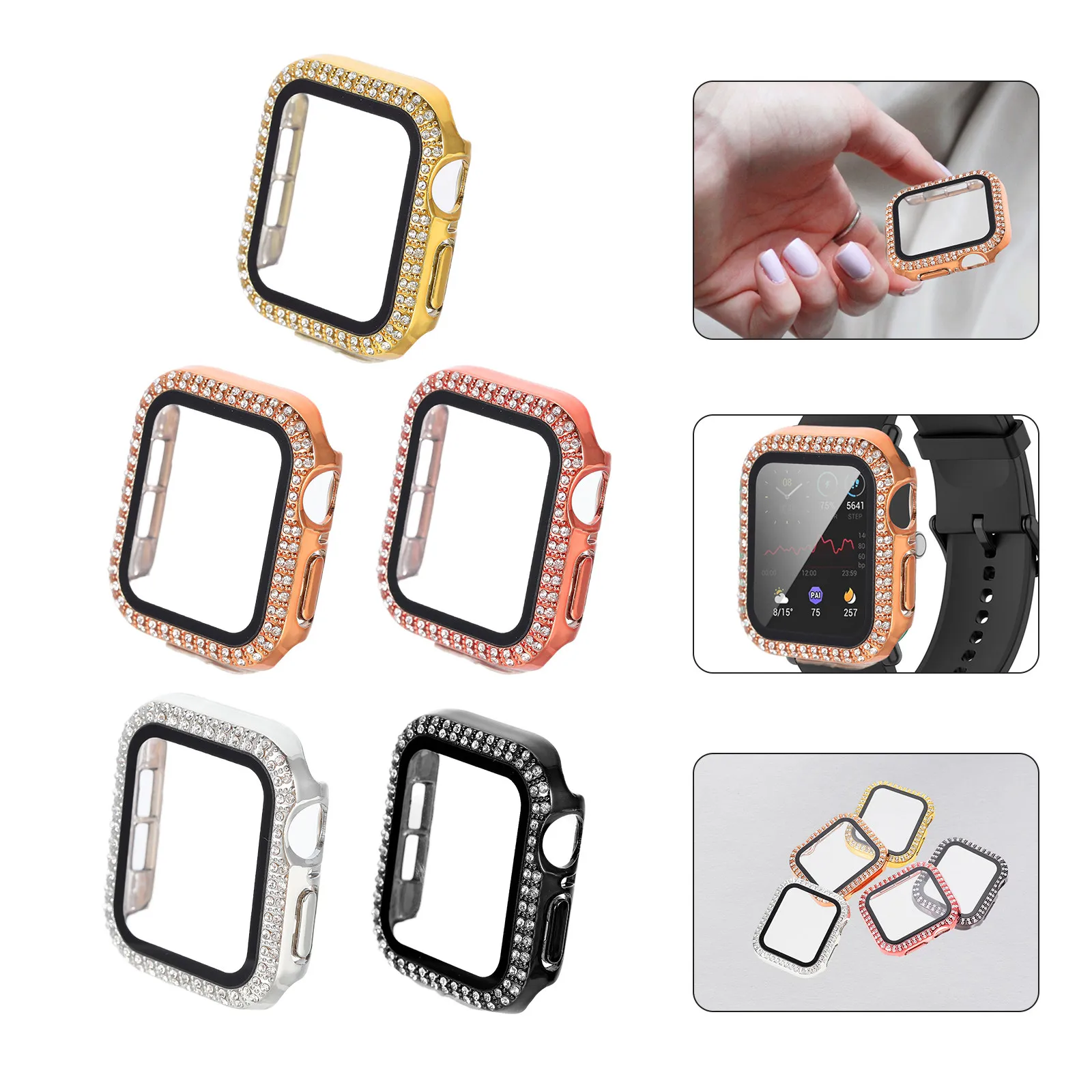 

5Pcs Rhinestone Watch Protector Pc Material Anti-Scratch Shockproof Watch Shell Precise Cutouts Lightweight Decorative