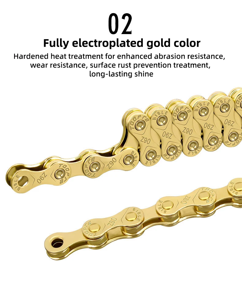 TOOPRE MTB Fahrradkette 1/ 6/7/8/9/10/11/12 Geschwindigkeit Gold Mountain Road Fahrradkette Galvanisierte und rostfreie variable Kette – Detail 16
