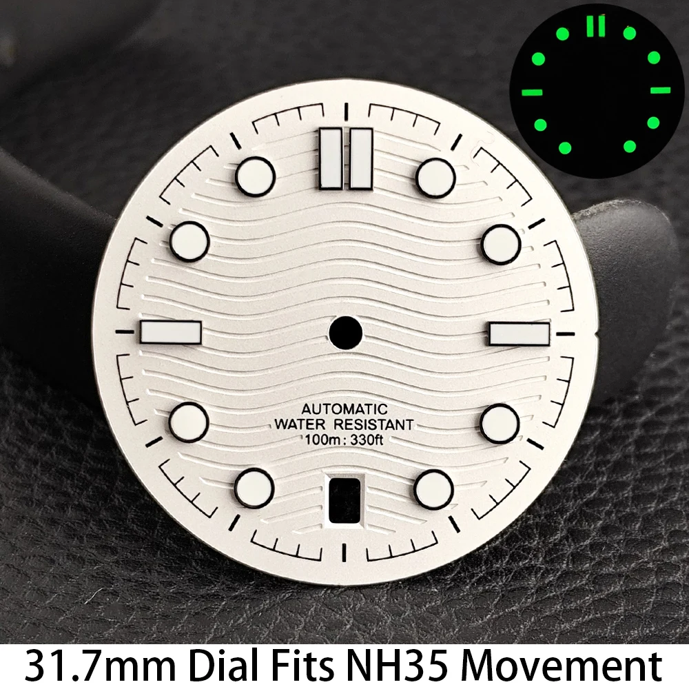 31,7mm 6-Uhr-Zifferblatt Passend für NH35 Uhrwerk Zubehör Ersatz für Uhren Herren Grün Leuchtende NH35 Zeiger Mechanisches Uhrenteil – Detail 1