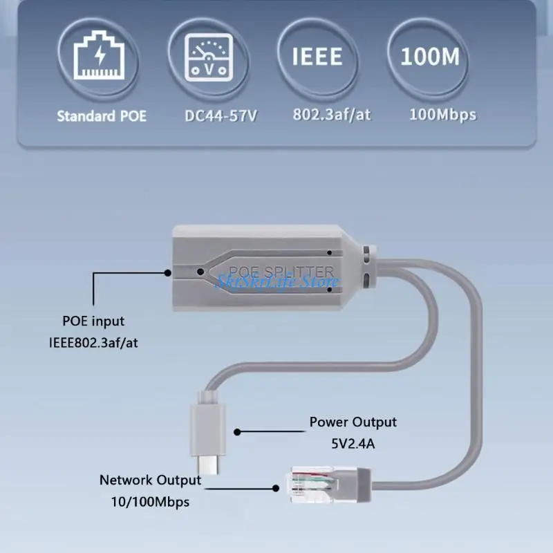 E65E Networking Cable USB C PoE Splitter 48V To 5VFor Intelligent Device Easy to Use