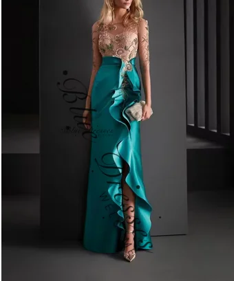 

customized Evening Dresses Prom Dress For Formal Party O-Neck Robe Floor Length Ball Gown Lace Appliques Vestidos De Gala