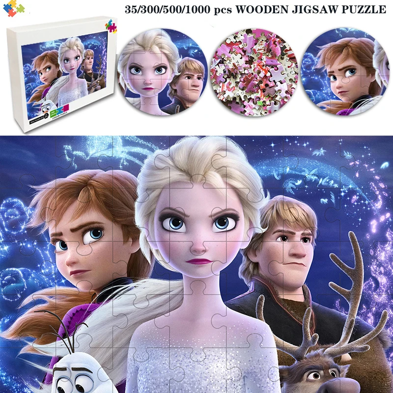 

Disney Anime Frozen Jigsaw 35/300/500/1000 Pieces Cartoon Jigsaw Puzzle Wooden Puzzles Game for Adults Children Educational Toys