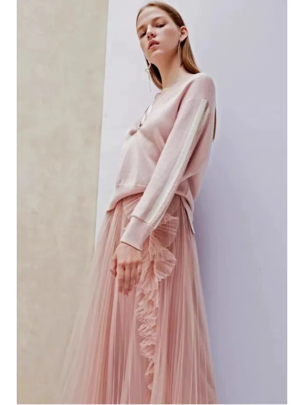 Серия Red Bead Зимний вязаный шерстяной свитер с тяжелой вышивкой Pearl Long Sve Свободный крой на пуговицах Кружевная панель Смесь ледяного шелка