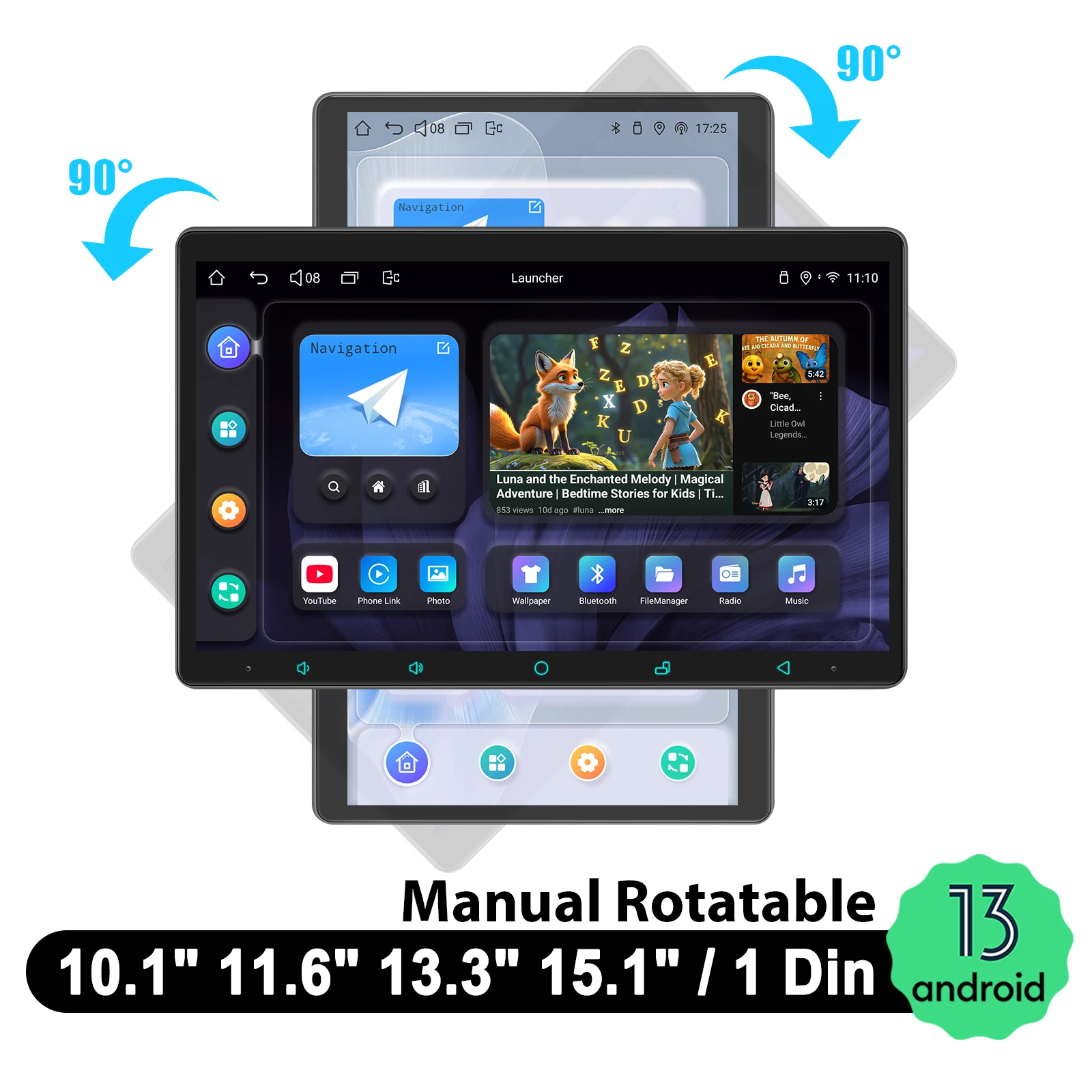 JOYING ترقية 15.1 "شاشة دوارة يدوية أندرويد راديو ستيريو للسيارة مشغل وسائط متعددة وحدة رئيس عالمية Carplay أندرويد السيارات