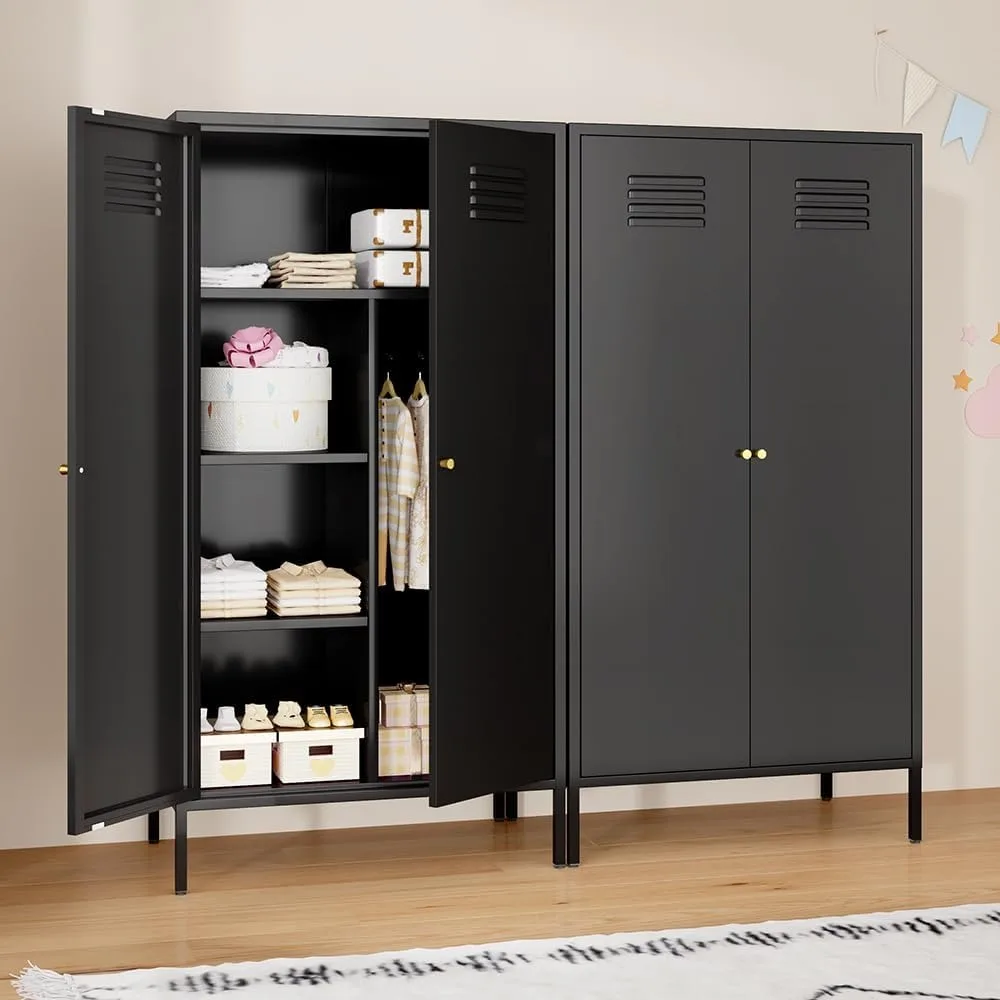 

2 Magnetic Doors Steel Wardrobe Closet Storage Accent Cabinet with Hanging Rod and Laminate,Classified Storage Metal Tall Storag