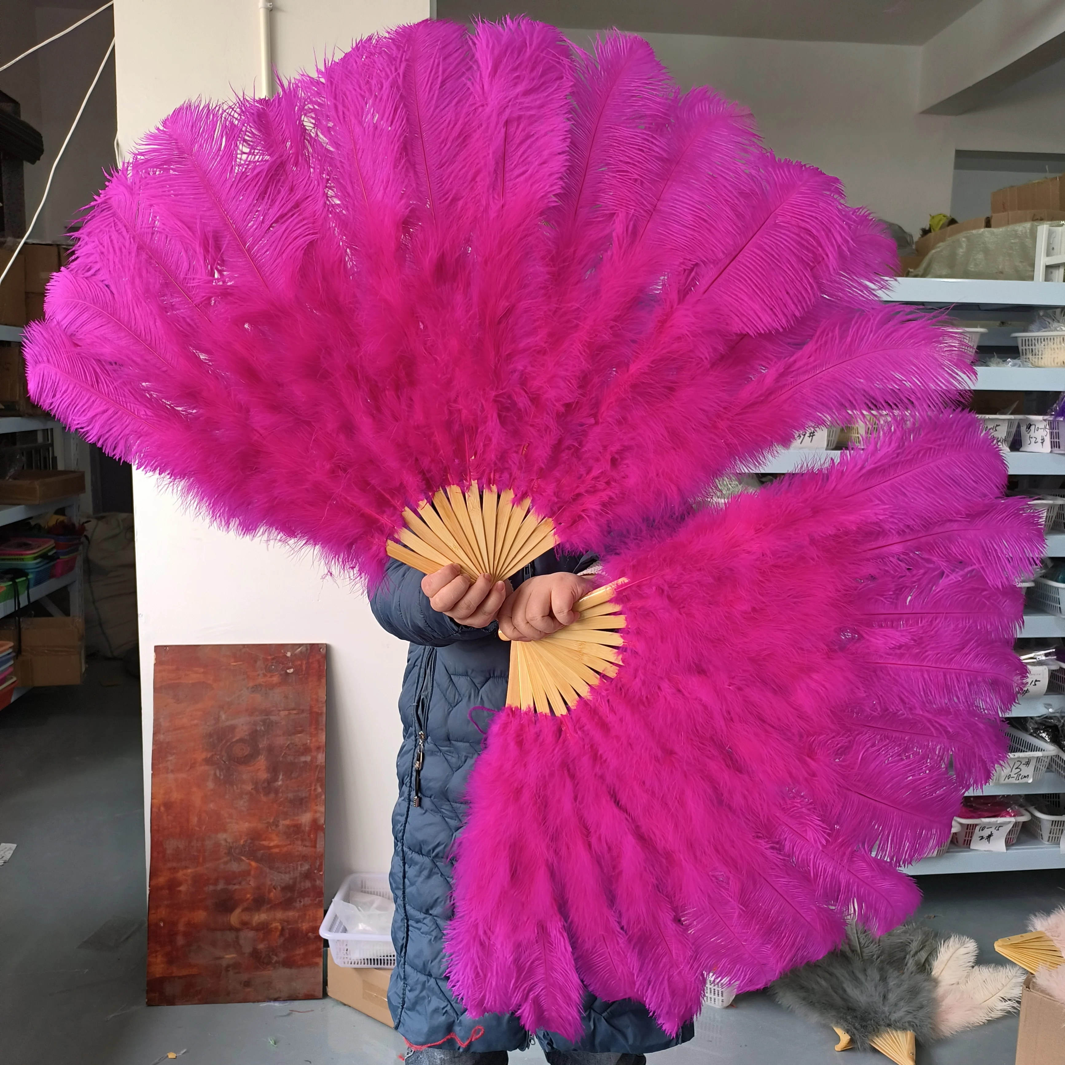 Wholesale 10PC Rose Red Ostrich Feathers Small Fans for Carnival Belly Dance Magic Show Stage Performance Props Customized