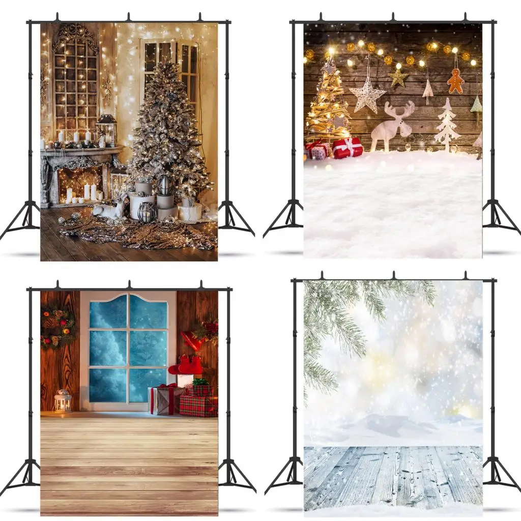 Vinyl Christmas Day Photography Backdrops Snowman and Pine Trees Forest Garland Theme Photo Studio Background 321025 FSS-255