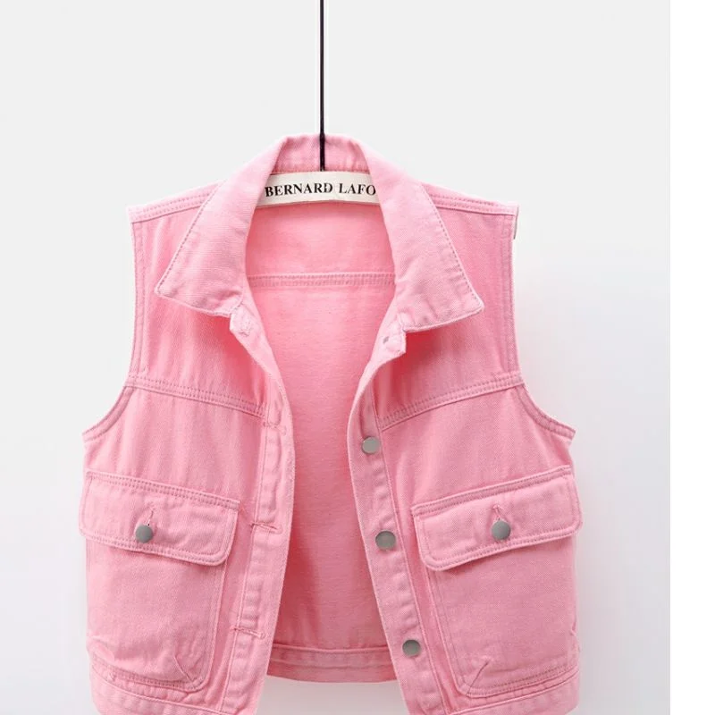 Fashion 2024 Denim Vests Women Spring Summer Short Sleeveless Jacket Casual Chaleco Single-Breasted Oversize Jean Waistcoat