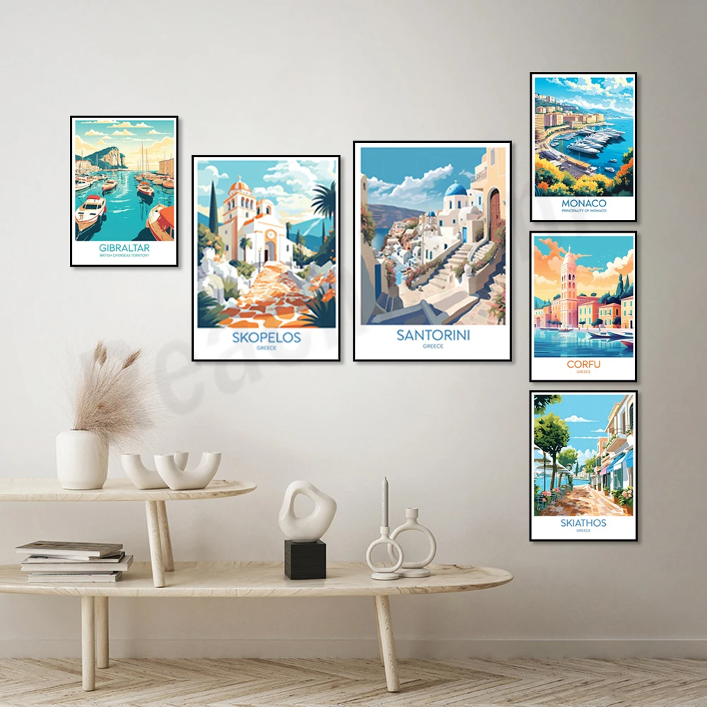 السفر مشهد ملصق طباعة للديكور المنزل ، سكياثوس ، إنغا ، كورفو ، موناكو ، فقاعات #1