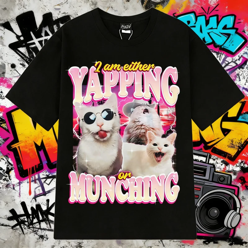 

Лето 202, забавные футболки с изображением кота, дюнгом или Munching 90-х годов, ретро-графические мужские и женские винтажные эстетические трендовые хлопковые футболки для отдыха Y2k