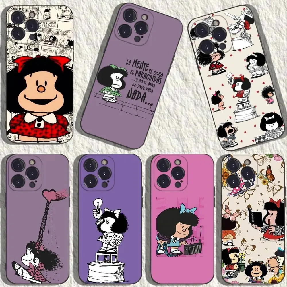 

Cute M-Mafaldas Phone Case For iPhone 16,15,14,13,12,11 Plus,Pro Max,XS,X,XR,SE,Mini,8,7,Soft Silicone Black Cover