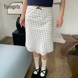 Tonngirls Japanese 2000s Dot Skirt Women High Waist A Line Skirt Simulated Silk Elegant Lady Skirts Streetwear Fairycore Summer