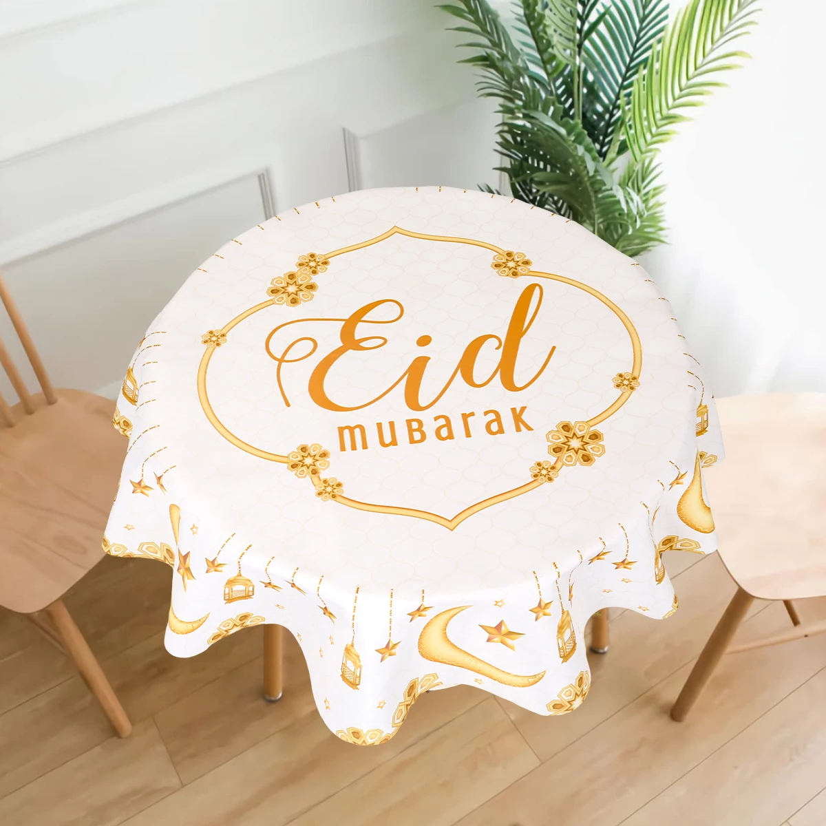 Eid mubarak Ramadan Kareem Polyester Round Tablecloth Ramadan Decor For Home 2025 Islamic Muslim Party Supplies EID Al  Adha