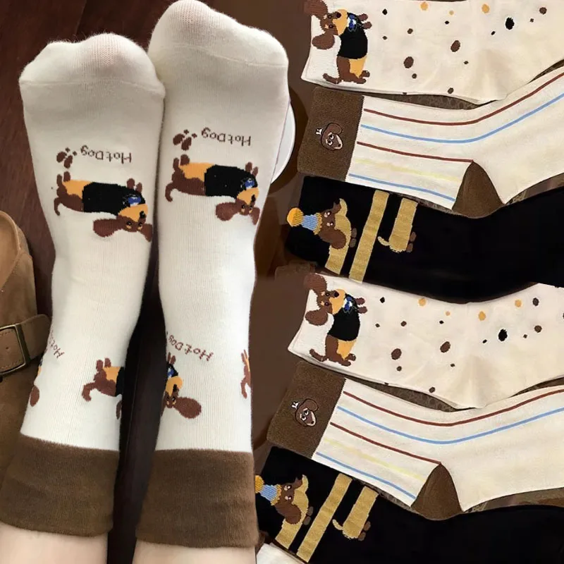 

Cute Cartoon Sausage Dog Socks Autumn Winter Cotton Dog Print Mid-tube Stockings for Women Girls Breathable Couple Sock Gifts