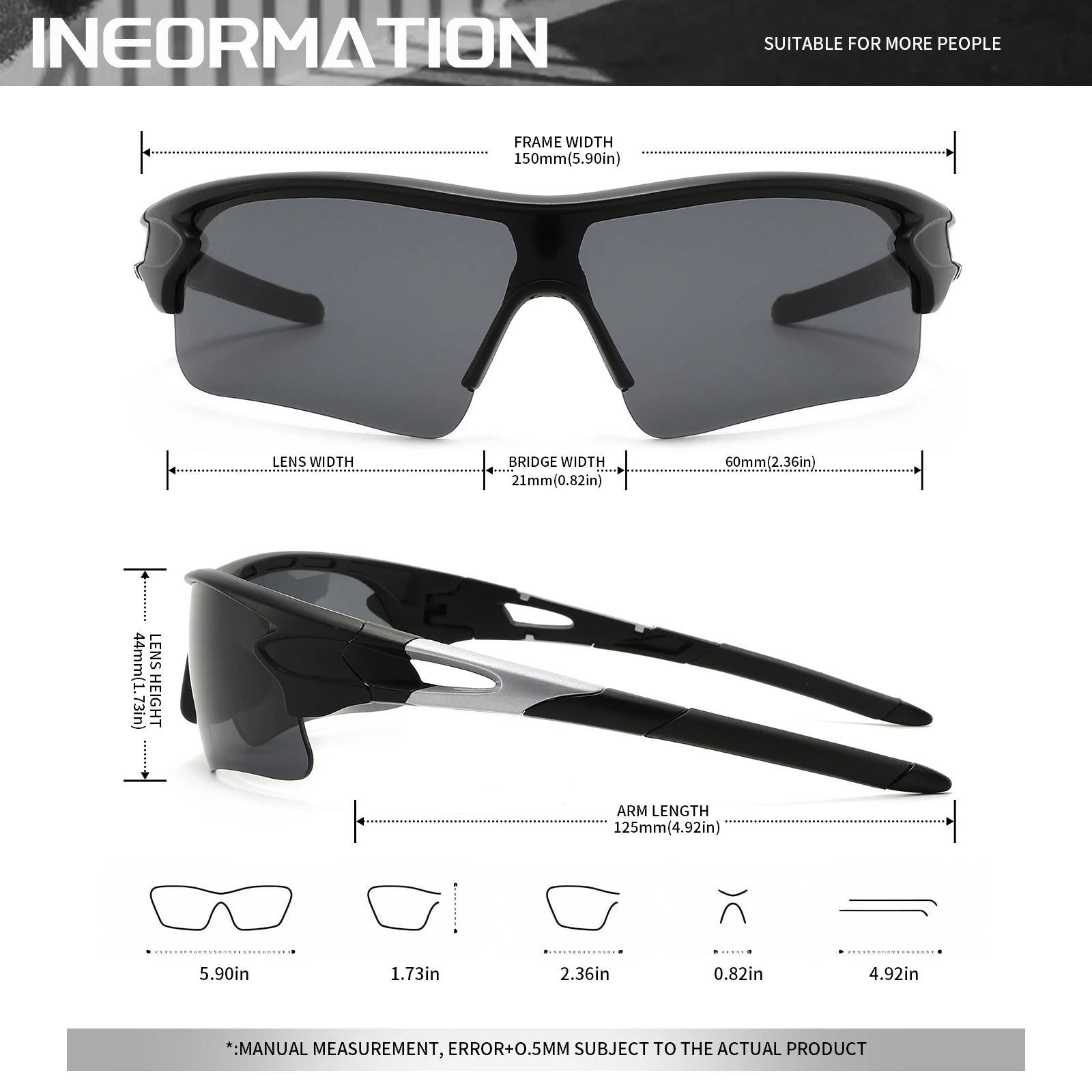 Classic Sports Sunglasses with One-Piece Wraparound UV400 Lens - Unisex Comfort Fit for Cycling, Running, Hiking & Outdoor image 6