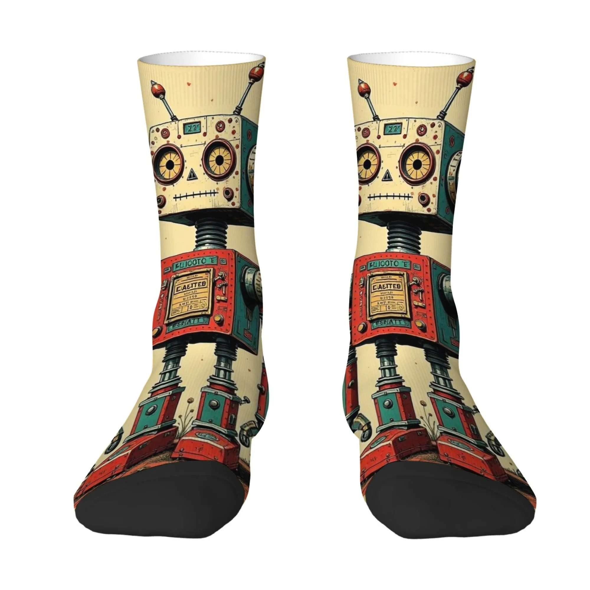Retro Robot Men's Socks Novelty Funny Socks Skin-friendly Breathable Comfortable Non-slip Elastic Leisure Sports Socks Gifts