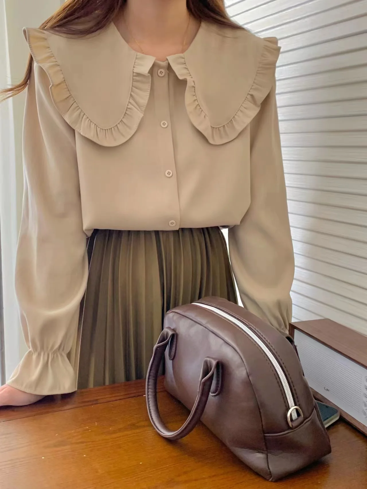 

Женская рубашка из чистого хлопка с длинными рукавами, цветочным принтом и большим воротником, дышащая, приятная для кожи