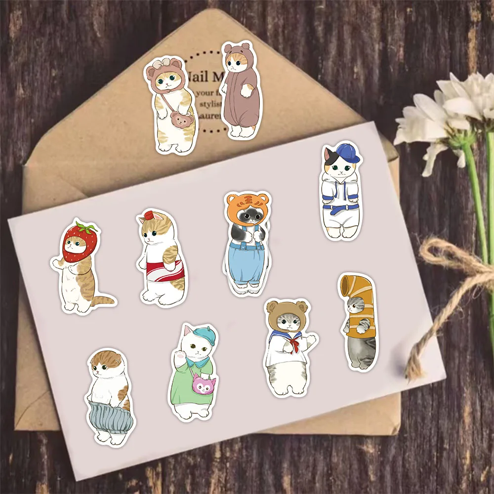 50 pezzi cartoni animati vestiti cuffie serie gatto adesivi decorazione compresse mobili fai da te tazze d'acqua bagagli adesivi impermeabili giocattoli