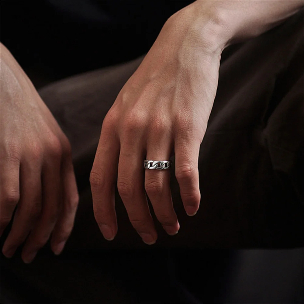 Men's Women's Gold Ring 7mm Silver Color 316L Stainless Steel Cuban Chain Rings for Woman Man Punk Hiphop Jewelry High Quality