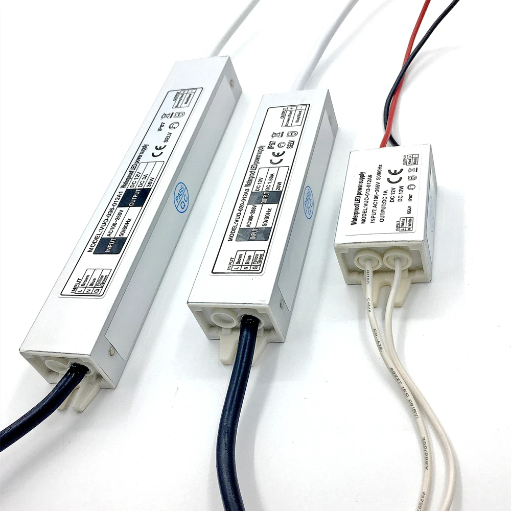 IP67 Waterproof Power Supply Lighting Transformer AC100V~265V To DC 12V LED Driver 12W 20W 36W Outdoor Adapter