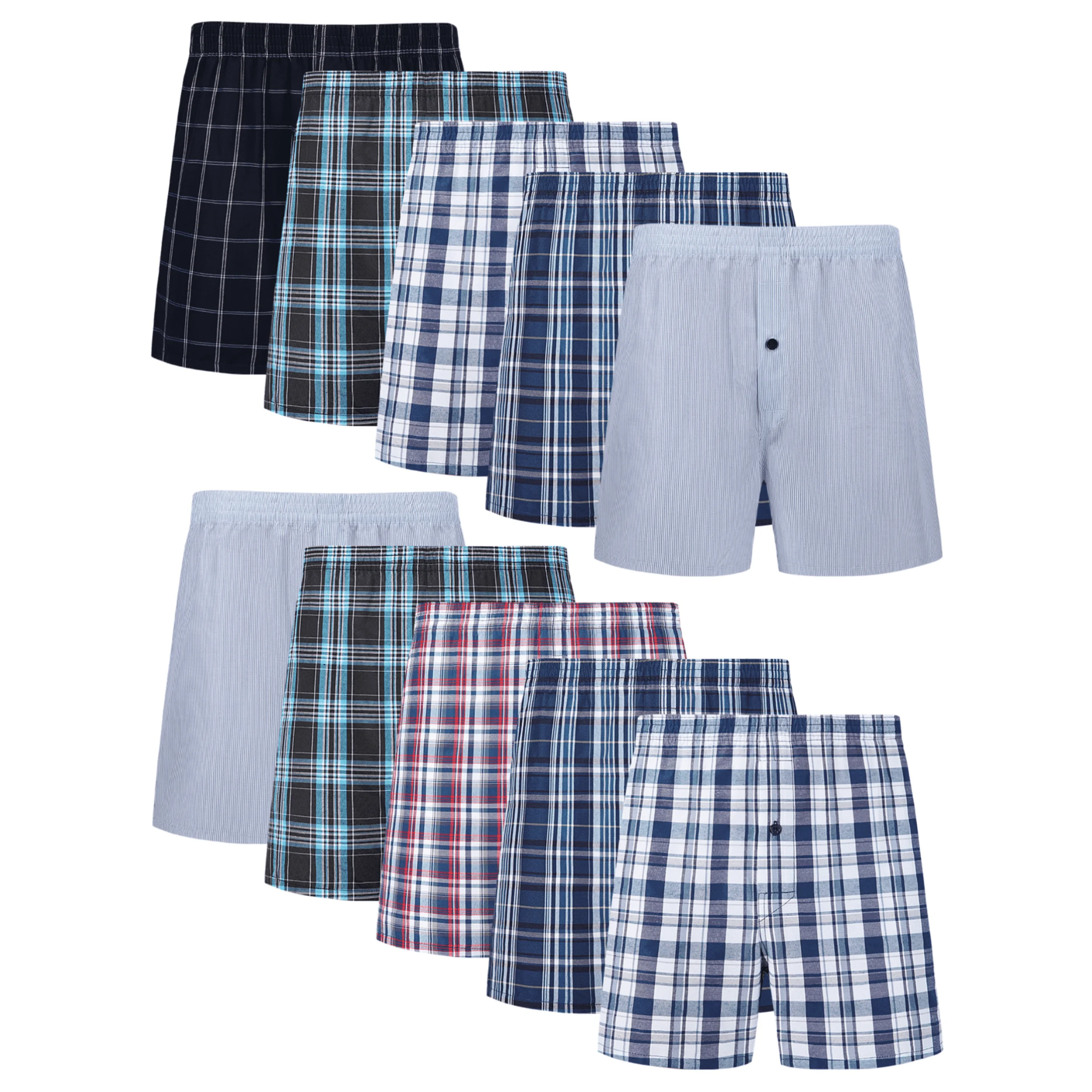 10 pcs Jupitersecret Men\'s Boxer Shorts - Comfortable Elastic Waistband Colored Check Baggy Shorts Mens Underwear