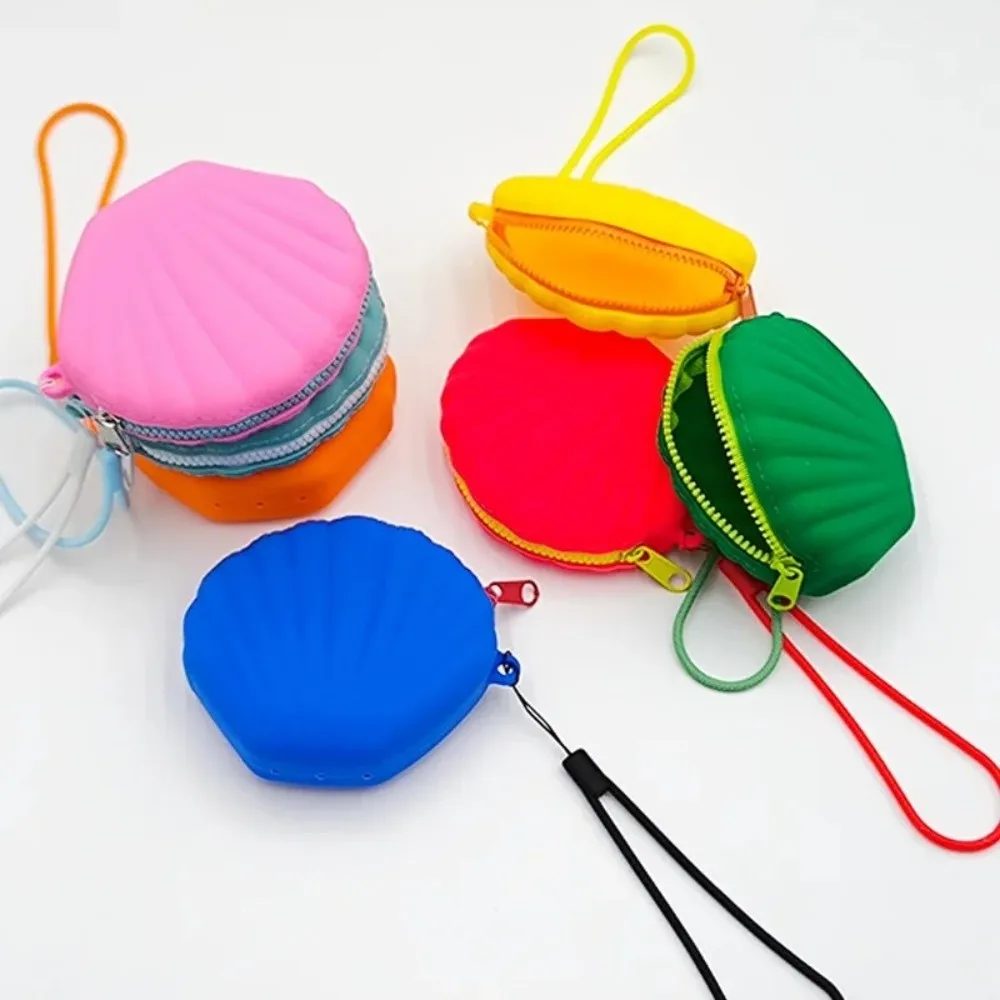 New Silicone Coin Purse Portable Shell Shape Cosmetic Bag Zipper Earphone Bag Women Girls