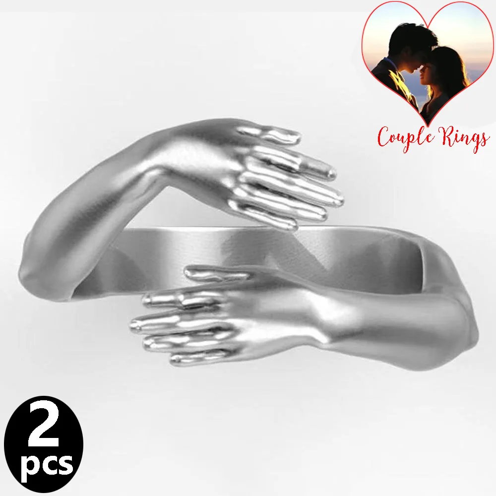 Love Hug Couple Rings Adjustable Opening Ring Fashion Women Men Punk Steel Open Ring Lover Jewelry Anniversary Gifts Friends