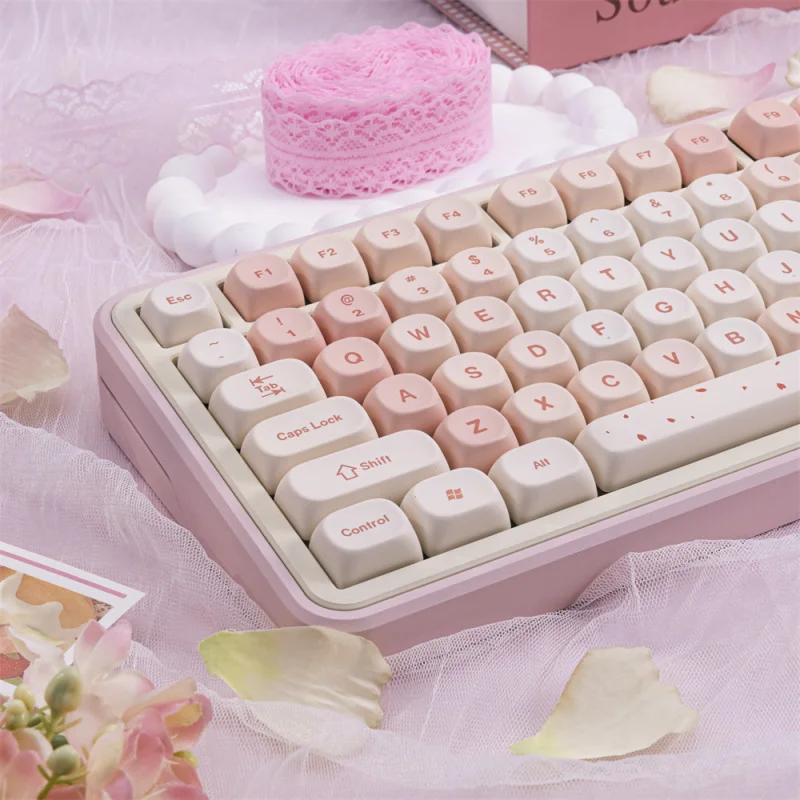 MOA Keycaps-Pink Sakura,129 Keys Cute PBT Dye-Sublimation Custom Cherry Blossom Keycap Set For MX Swithes Mechanical Keyboards