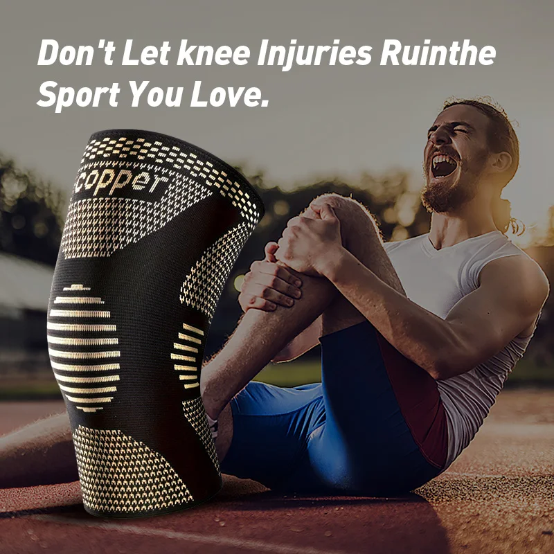 قطعتان من دعامة الركبة الرياضية الأيونية النحاسية، قابلة للتنفس وغير قابلة للانزلاق في الهواء الطلق لكرة السلة واللياقة البدنية والجري وكرة السلة واللياقة البدنية #6