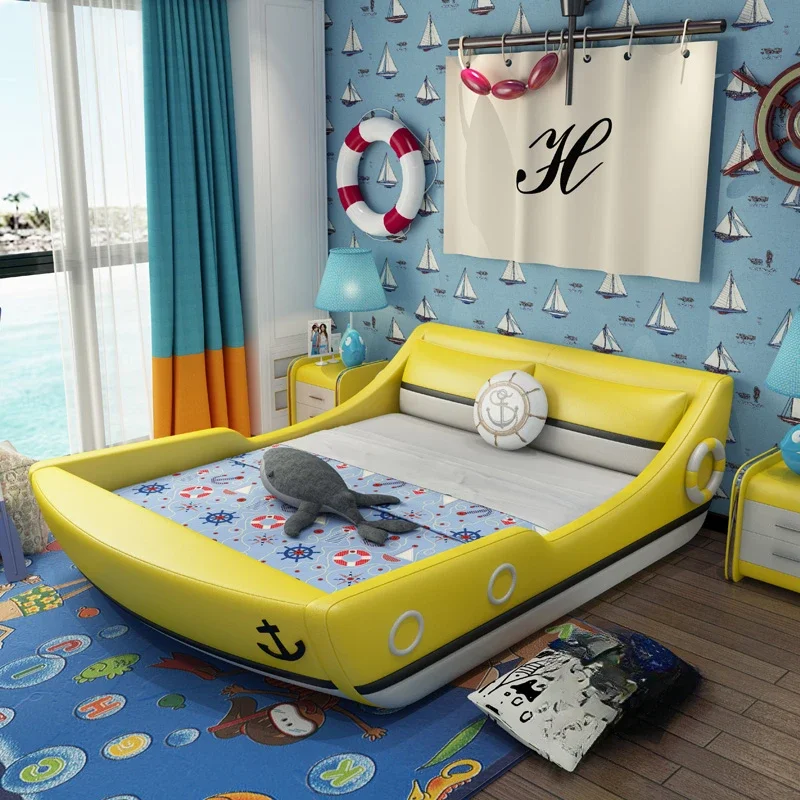 

Headboard King Size Kids Children Boat Bed Modern Luxury Nordic Frame Queen Frame Bed Boys Twin Lit 150X190 Bedroom Furniture