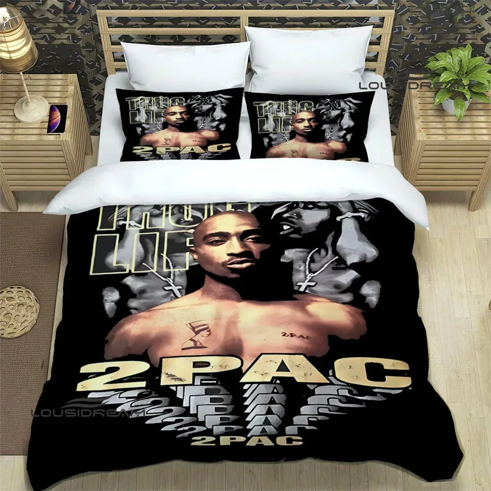 2PAC, juegos de cama de moda para cantante de hip-hop, juego de suministros de cama exquisitos, funda nórdica, edredón, juego de cama, regalo de cumpleaños de lujo