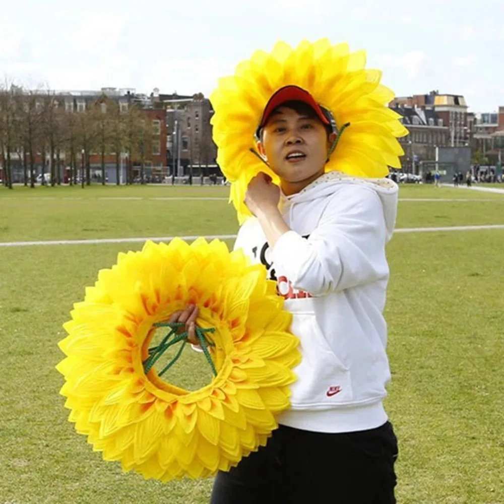 

42cm Sunflower Headgear Funny Yellow Performance Props Unisex Sunflower Hat Hood For Dance Party Festival Games Teens Adults