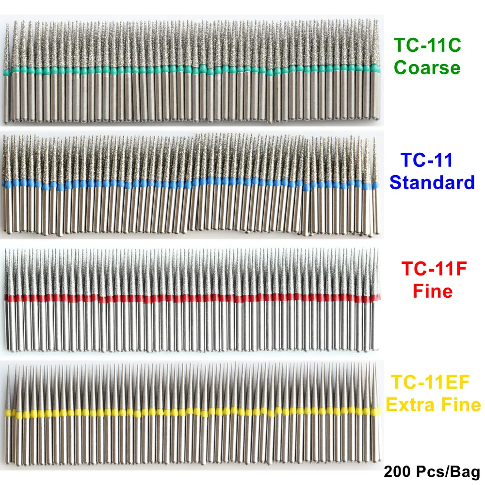 

200 Pcs/Bag Dental Diamond Burs Drill For High Speed Handpiece Handle Diameter 1.6mm Dental Material Polishing Carving Dentistry