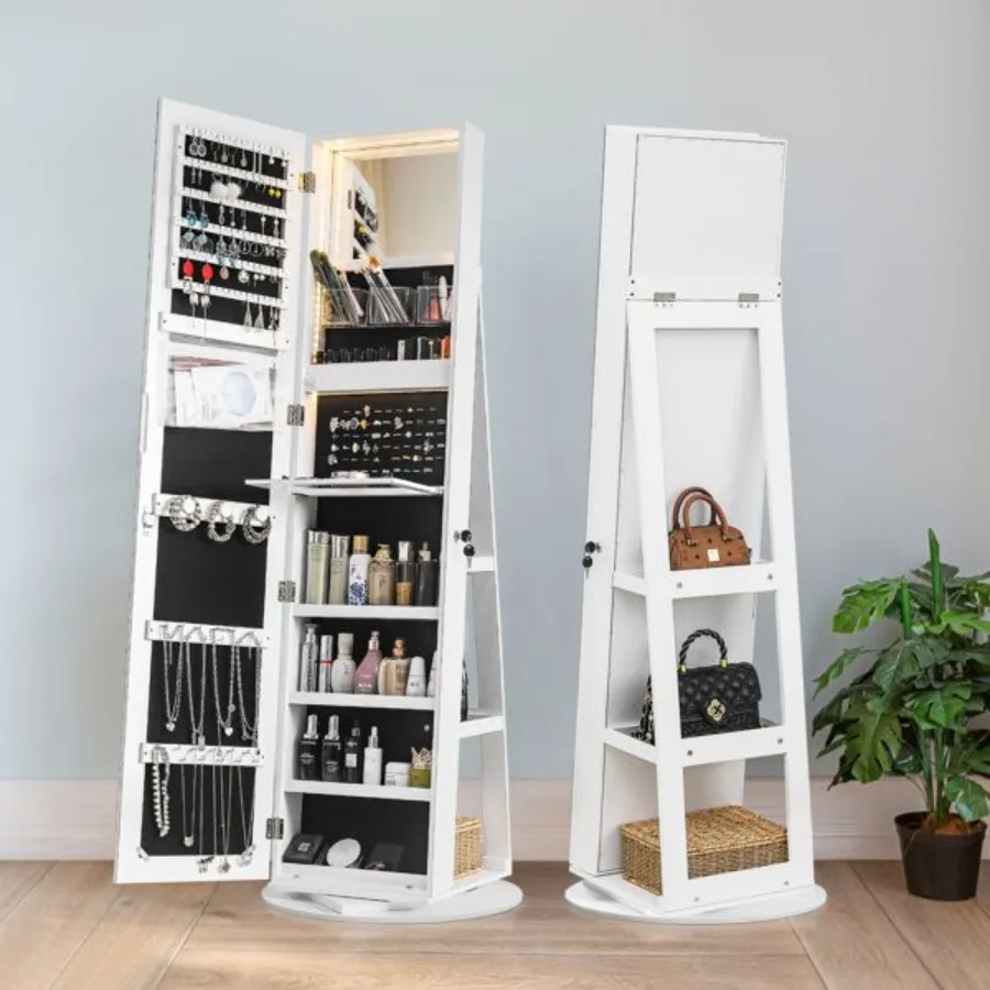 

Jewelry Armoire with Full Length Mirror 360 and Large Capacity Jewelry Organizer Armoire; Lockable Mirror with Jewelry Storage;