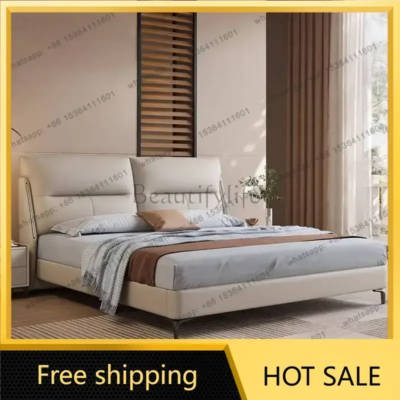 LJY Minimalist Modern Double Bed Luxury European White Pliable Double Bed Wooden Design Camas Matrimoniales Furniture For Home