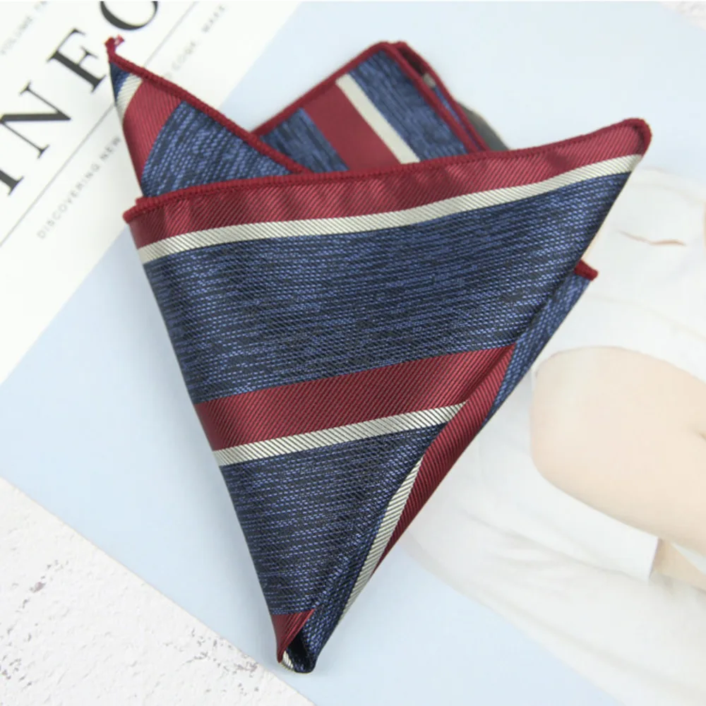 23cm Fashion Polyester Men's Pocket Square Striped Paisley Grey Handkerchief Formal Suit Cravat Pocket Chest Scarf Shirt Hanky