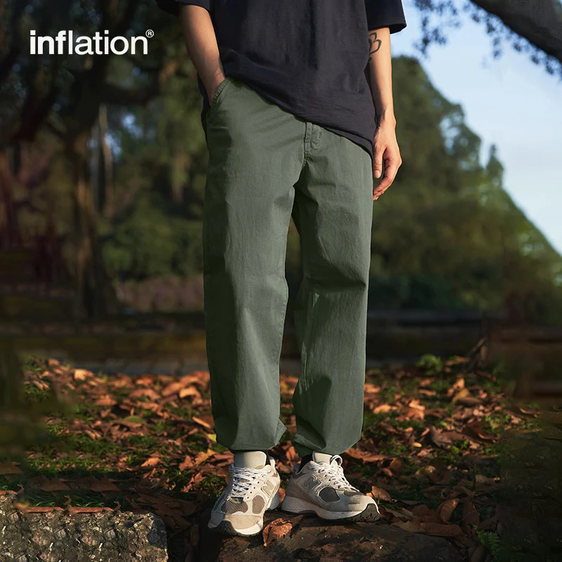 INFLATION Japanese Style Cotton Jogger Pants Men Solid Color Casual Trousers